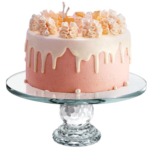 Uten Crystal Glass Cake Stand 11" for Cupcake, Birthdays, Weddings | Clear Cake Pedestal Stand and Serving Plate, Flat Top Surface, Dessert Tray with Heavy Glass, Elegant Gift, Dishwasher Safe - color: Crystal Glass