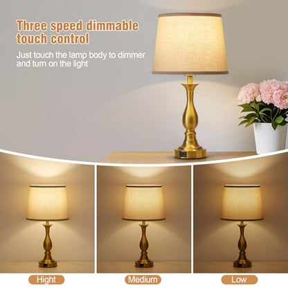 Bedside Table Lamp Touch Control Bedroom Lamps with USB A and C Charging Port 3 Way Dimmable Touch Lamps for Nightstand Living Room Bedroom Dorm Home Office Reading, Set of 2 - color: Gold