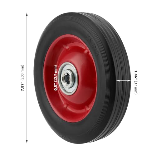 4 PCS 8 x 1.75 Inch Solid Rubber Tire, Black Red Solid Rubber Wheels with 1/2 Inch Axle, Hand Truck Replacement Wheels for Garden Carts, Wheelbarrows - size: Red 4Pcs