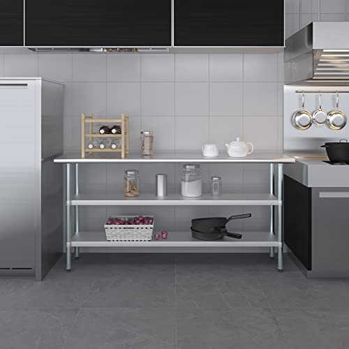 Stainless Steel Work Table with 2 Shelves | Metal Utility Table | Commercial & Residential NSF Utility (Stainless Steel Table with 2 Shelves, 72" Long x 18" Deep) - size: 72" Long x 18" Deep
