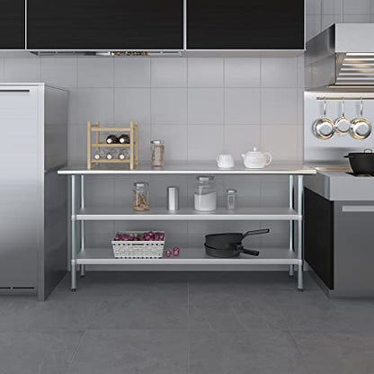 Stainless Steel Work Table with 2 Shelves | Metal Utility Table | Commercial & Residential NSF Utility (Stainless Steel Table with 2 Shelves, 72" Long x 18" Deep) - size: 72" Long x 18" Deep