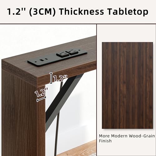 TIQLAB Sofa Table, 79 inch (1.2'' Thickness) Long Console Table Behind Couch, Narrow Entryway Table with Angled Metal Frame, Industrial Console Table, Black Walnut - color: Black Walnut, size: 79''L x 5.9''W x 31.5''H