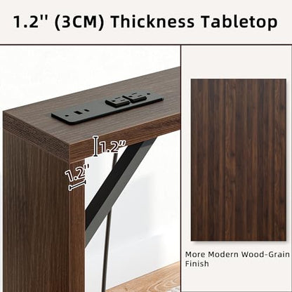 TIQLAB Sofa Table, 79 inch (1.2'' Thickness) Long Console Table Behind Couch, Narrow Entryway Table with Angled Metal Frame, Industrial Console Table, Black Walnut - color: Black Walnut, size: 79''L x 5.9''W x 31.5''H