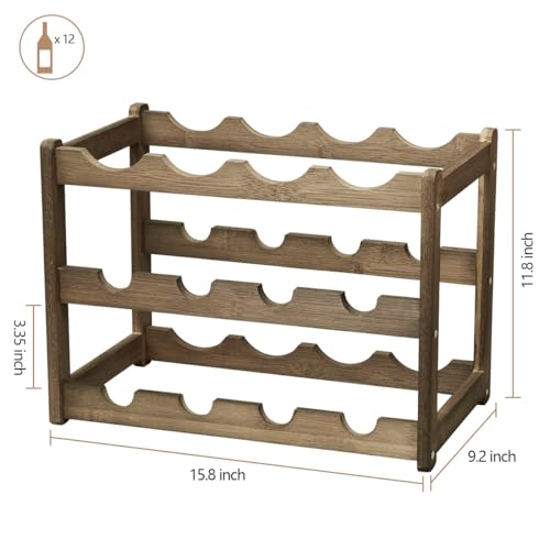 Bamboo Wine Rack, Sturdy and Durable Wine Storage Cabinet Shelf, Wine Racks Countertop for Pantry - 3 Tiers 12 Bottle Wine Rack, Moca - color: 3 Tier Moca