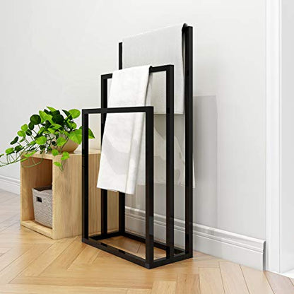Metal Towel Racks 3 Bars for Bathroom Freestanding Drying Shelf 3 Tier Storage Organizer Washcloths Holder (Black)