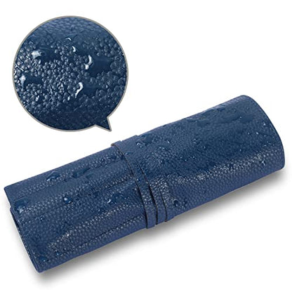 Bird&Fish Makeup Brush Case Travel, makeup brush case roll up,brush holder makeup,Holder Organizer Brushes Pouch Cosmetic Bag for Travel，Rolling Bag Storage Case PU Leather - color: New Dark Blue
