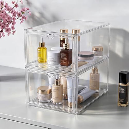 XL Shoe Boxes Clear Plastic Stackable, Extra Large Acylic Display Case, 5 Pack Drop Front Shoe Box with Magnetic Lid,Fit up to Size 15(5 PACK ACYLIC) - color: 5 PACK ACYLIC