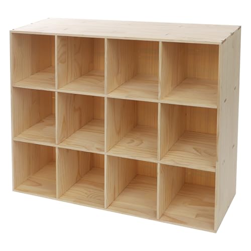 12 Cube Solid Wood Bookcase, Wooden Bookshelf Modern Floor Standing Storage Shelf for Living Room Bedroom Office, 11.8 * 11.8 * 11.8in Cubes with 220lbs Capacity, Easy Assembly - size: 12 Cube B
