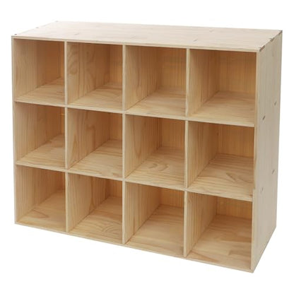 12 Cube Solid Wood Bookcase, Wooden Bookshelf Modern Floor Standing Storage Shelf for Living Room Bedroom Office, 11.8 * 11.8 * 11.8in Cubes with 220lbs Capacity, Easy Assembly - size: 12 Cube B