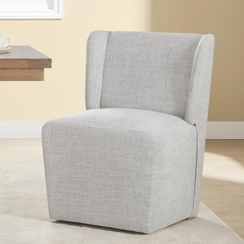 KISLOT Upholstered Dining Chairs Set of 1 with Casters, Wingback Modern Side Armless Deskchair with Rollers for Diningroom Bedroom Livingroom Reading Room, Pale Gray Fabric - color: A Pale Gray Fabric, size: Set of 1