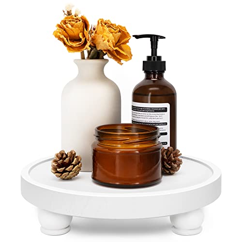EOSAHR Decorative Wooden Riser for Home Decor : Farmhouse Display Stand for Kitchen Counter, Bathroom Sink and Home Decor - Rustic Round Waterproof Pedestal Tray for Soap, Plant Holder (White) - color: White