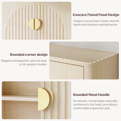 Lulive Bathroom Wall Cabinet with Adjustable Wood Shelf, Fluted Medicine Cabinet with 2 Doors, Over The Toilet Storage Cabinet for Laundry Room, Kitchen, Living Room, Natural