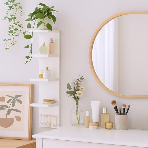 LitaEther 4 Tier White Lack Shelf Vanity Wall Shelf with 10 Crystal Hooks - Multi-Functional Storage for Makeup, Jewelry, Plants, Awards & Display (L7.1 x W5.5 x H30.7) (2)