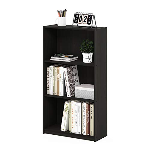 Furinno BASIC Book Shelf, 3-Tier Bookshelf with Open Shelves, Standing Bookcase, 9.3" x 21.8" x 39.5", for Organization and Storage, for Living Room, Bedroom, Home Office, Espresso - color: Espresso, size: 3-Tier