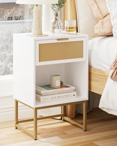Masupu Rattan Nightstand,Modern Night Stand Boho Farmhouse Wood Bedside Table with Storage Drawer Side End Table for Bedroom,Office,White - color: Rattan-white