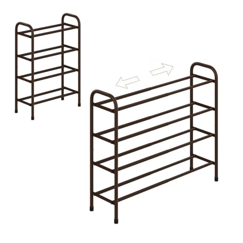 2-Tier Expandable Shoe Rack, Metal Shoe Storage Organizer, Adjustable Shelf, Black (Brown, 4 Tier) - color: Brown, size: 4 Tier