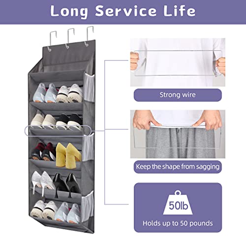 Over the Door Shoe Rack Organizer – Hanging Storage for 12 Pairs of Shoes, 6 Mesh Pockets + 6 Deep Large Pockets, 50lbs Capacity, for Closet, Bedroom, Dorm, Narrow Door (1 Pack) - style: 6 Layer