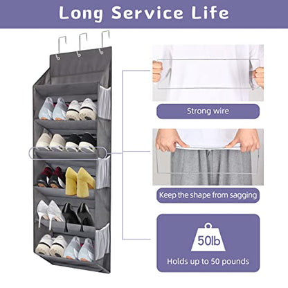 Over the Door Shoe Rack Organizer – Hanging Storage for 12 Pairs of Shoes, 6 Mesh Pockets + 6 Deep Large Pockets, 50lbs Capacity, for Closet, Bedroom, Dorm, Narrow Door (1 Pack) - style: 6 Layer