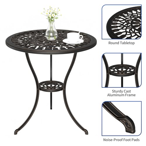 IDEALHOUSE Patio 23''Cast Aluminum Side Table with Umbrella Hole,Bronze | Outdoor Small Coffee Tables,Anti-Rust Bistro Table,Round End Table,Outdoor Furniture for Indoor,Patio,Garden,Porch,Balcony - size: 1.57'' Umbrella Hole