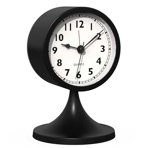 AYRELY® 3" Cute Analog Alarm Clock,Small Retro Table Clock Battery Operated,Slient Metal Desk Clock with Light for Living Room Decor,Bedroom,Bedside,Shelf (Black) - color: Black