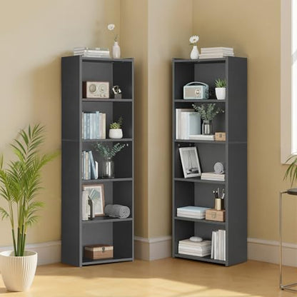 ZENY 5-Tier Shelf Bookcase, Freestanding Wood Storage Display Open Bookshelf for Home Office (Black) - color: Black