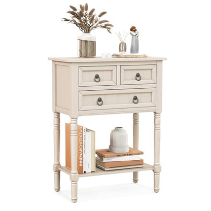 Giantex Entryway Table with Storage, Rustic Small Console Table w/ 3 Drawers & Open Bottom Shelf, Skinny Wood Console Table, Narrow Sofa Side Table for Living Room, Foyer, Hallway, Entry Table, Beige - color: Beige