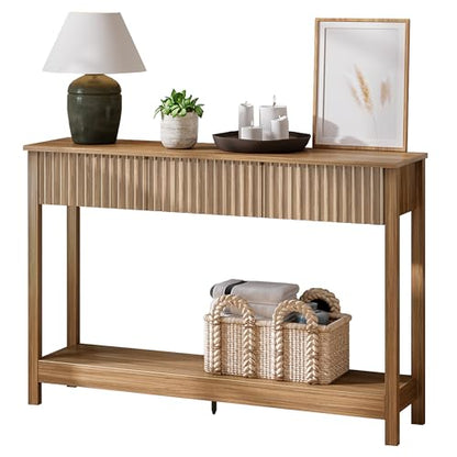 Treocho 47" Fluted Console Table with 3 Drawers and Storage Shelf | Narrow Long Entryway Table,Behind Couch Accent Tables, Entrance Foyer, Hallway, Living Room, Brown - color: Brown