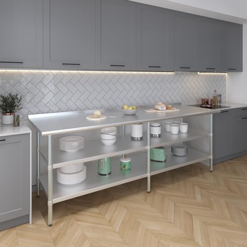 AmGood Stainless Steel Work Table with 1.5" Backsplash and 2 Shelves | Metal Kitchen Food Prep Table | NSF (96" Long x 30" Deep) - size: 96" Long x 30" Deep
