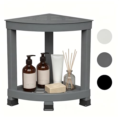 Shower Stool for Inside Shower, Small Bathroom Stool with Storage Shelf, Waterproof Corner Shower Organizer, Non-Slip Bath Stool for Adults, Multi-Purpose Side Table for Home - color: Grey