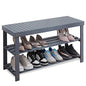 SMIBUY Bamboo Shoe Rack Bench, 3-Tier Shoe Organizer Storage Shelf for Entryway Hallway Bathroom Living Room (Grey) - color: Grey
