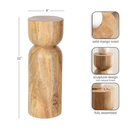 Kate and Laurel Teo Transitional Mango Wood Drink Table, 8 x 8 x 22, Natural Wood, Modern Sculptural Bedroom Nightstand with Unique Pedestal Table Design for Use as Indoor Plant Stand - color: Natural