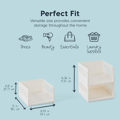 IRIS USA Modular Storage Organizer, 2 Pack, Made in USA, Foldable Stackable Storage Baskets with Stacking Pins, Tool-Free Collapsible Organization System for Closet, Bedroom, Laundry, Office, White - size: 21 Qt. - Collapsible Basket, style: 2 Pack