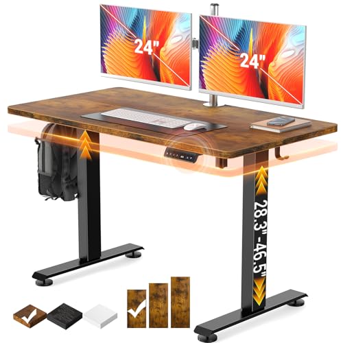 Veken 47.2 Inch Large Electric Standing Desk, Gaming Table, Brown | Height Adjustable Sit Stand Up Computer Tables for Home Office, Study , Writing, Suit students, employees and group work - color: Classical Brown, size: 47.2×23.6 Inch