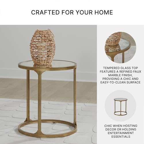 Signature Design by Ashley Korajane Transitional Metal End Table with Tempered Glass Top, Metallic - color: Antique Gold