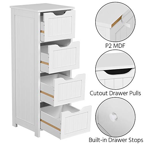 Topeakmart Wooden Free-Standing Cabinet Bathroom Cabinet Side Storage Organizer Unit Four Drawers for Bathroom and Kitchen - color: White