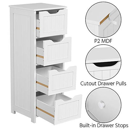 Topeakmart Wooden Free-Standing Cabinet Bathroom Cabinet Side Storage Organizer Unit Four Drawers for Bathroom and Kitchen - color: White