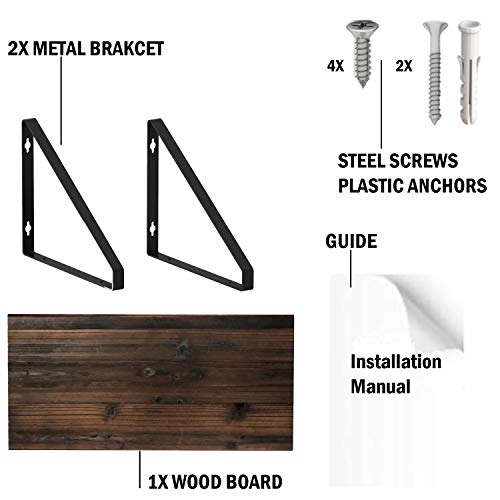 BAMEOS Floating Shelves Rustic Wood Wall Shelf Wall Mounted Shelves for Living Room, Office, and Bedroom, with Metal Bracket - style: 1 pack Carbonized 16"W 8"D