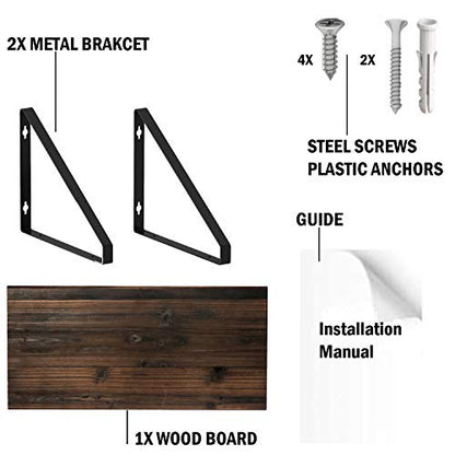 BAMEOS Floating Shelves Rustic Wood Wall Shelf Wall Mounted Shelves for Living Room, Office, and Bedroom, with Metal Bracket - style: 1 pack Carbonized 16"W 8"D