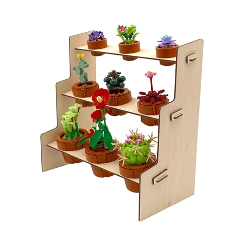 Wood Plant Shelf Compatible with LEGO Icons 10329 Tiny Plants – Greenhouse-Style 3-Tier Baltic Birch Display – Set Not Included