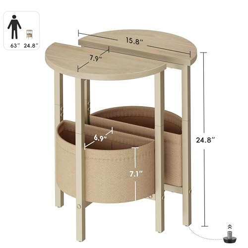 Vagusicc Small Round Side Table End Table, Tall Accent Table with Storage Basket, Set of 2 Half Round Tables Half Moon Tables, Coffee Bedside Tables, Modern Nightstand for Living Room Bedroom,Natural - color: Natural Walnut