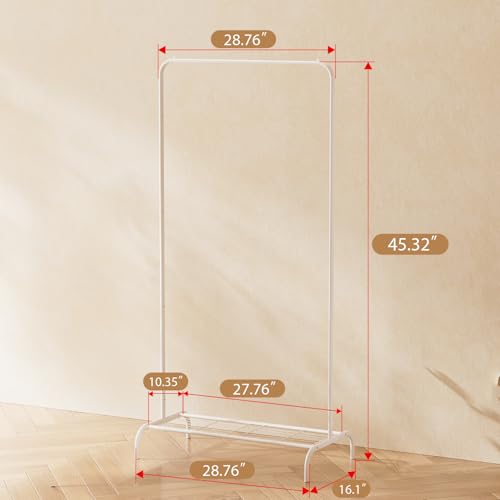 Small White Clothing Rack 2 Pack, Metal Garment Rack No Wheels, Free Standing Clothes Rack with Bottom Shelf for Hanging Clothes, Space Saving Closet Organizer for Bedroom, Laundry Room - color: White /2-Unit