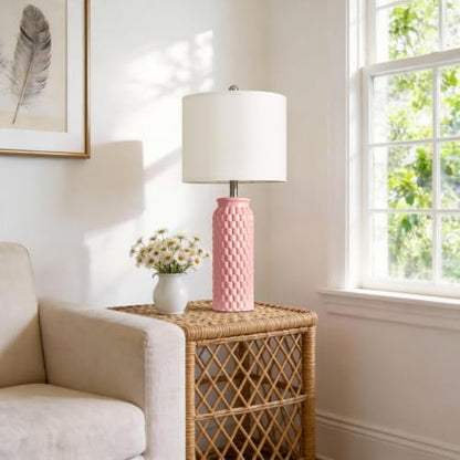 USumkky 27" Ceramic Table Lamps Set of 2 - Modern Farmhouse & Boho Style, Bedside Nightstand Lamps for Bedroom, Living Room End Table Lamps, Small Desk Lamp(Pink) - color: 27" Pink-2 Pack