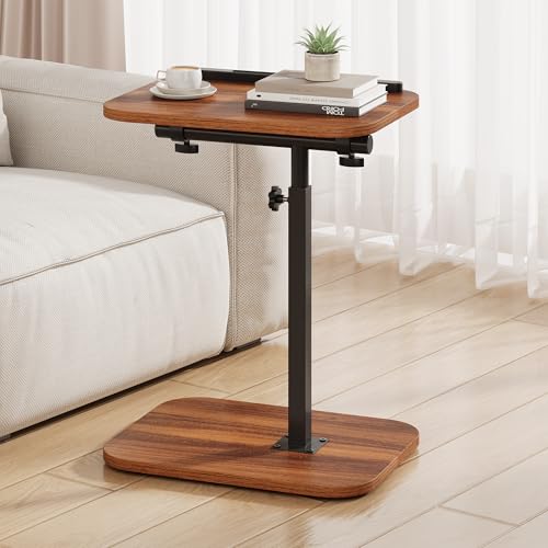 TV Tray Table, C Shaped End Table | Adjustable Height, Flip-Top, Snack Side Table with 360° Swivel and 180° Tilt, for Couch, Sofa, Bed, Recliner, Walnut - color: Walnut