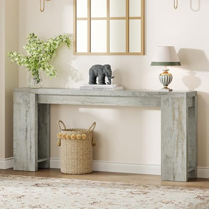 Tribesigns 70.9-Inch Extra Long Console Table, Farmhouse Wood Sofa Table Behind Couch, Narrow Entryway Accent Table for Living Room, Hallway, Entrance, Foyer (Distressed White) - color: Distressed White