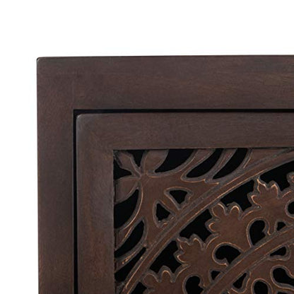 SAFAVIEH Furniture - Thea 1-Door Carved Nightstand - Brown - Mango Wood - Artisan Global Design - Ideal for Bedroom, 20"W x 14"D x 26"H - Fully Assembled (NST5300A) - color: Brown