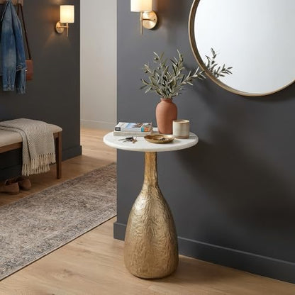 OBJET D'ART Tronc Small Round Gold End Table, 22" H | Vintage Metal Accent, Side Table, Pedestal, Cocktail, Drink Table, Living Room, Small Spaces, Modern Look, Quality Build - style: Tronc