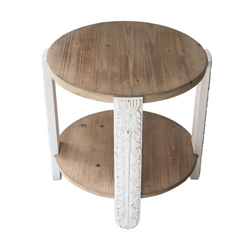 20'' Wood Side Table End Table 2-Tier for Living Room, Modern Contemporary Farmhouse Style for Bedroom, Carved Leg & Easy Assembly, Brown & White - color: 20in-brown & White