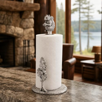 Arthur Court Squirrel Paper Towel Holder - Decorative Aluminum Kitchen Towel Stand - 15 Inch Tall - size: Squirrel