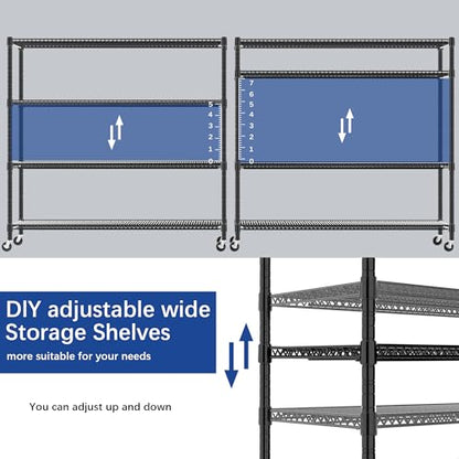 REGILLER 4-Wire Shelf Adjustable Heavy Duty Storage Shelves, Metal Organizer Wire Rack for Laundry Bathroom Kitchen Pantry Closet Garage Shelving with Wheel(Black,24" Dx59.6 Wx72.2 H) - size: 4Tier With Wheel 24"D x 59.6"W x 72.2"H