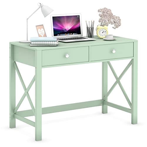 WiberWi Home Office Desk with Drawers, Modern Writing Computer Desk for Bedroom, Small Makeup Vanity Table Study Table for Home Office,Green - color: Green